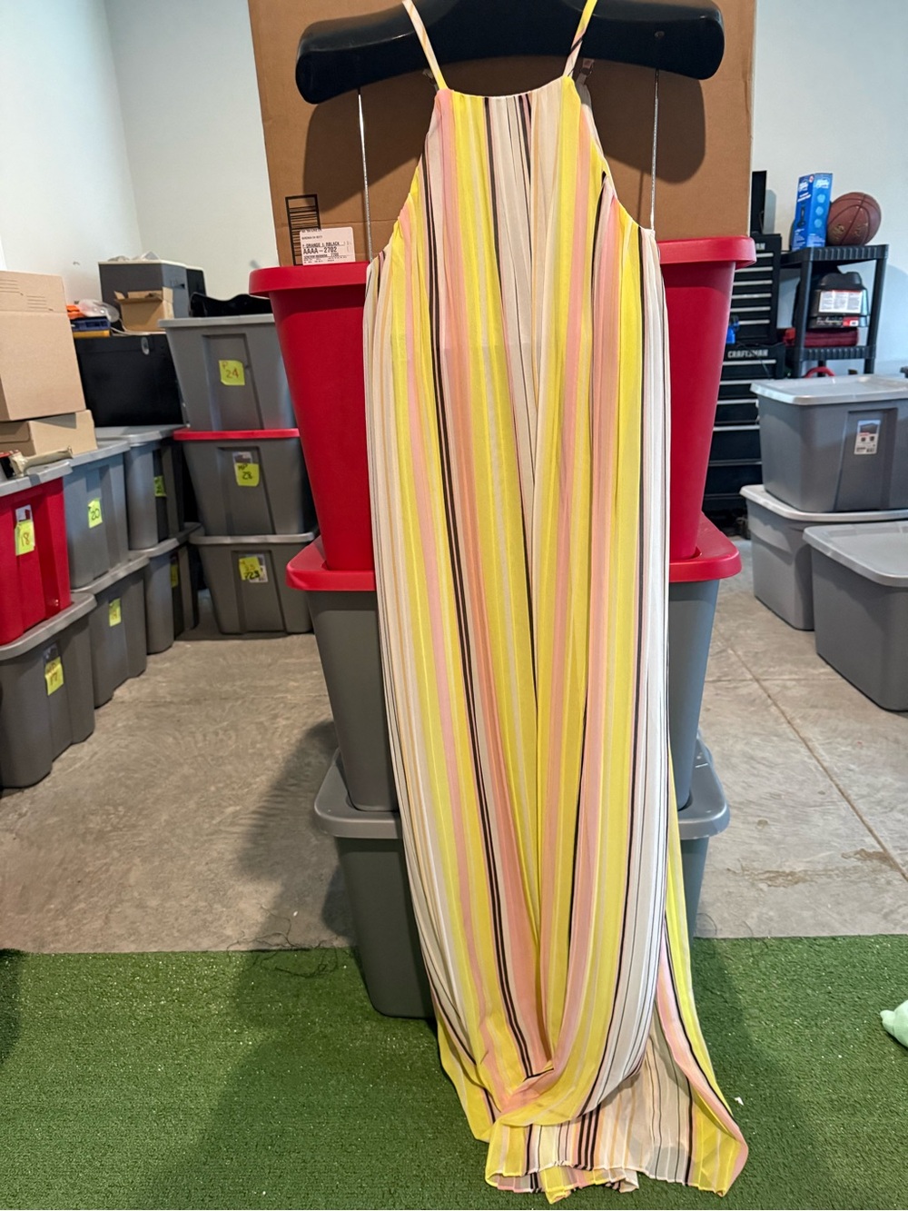 Forever 21 Yellow Pink White Striped Maxi Dress 104